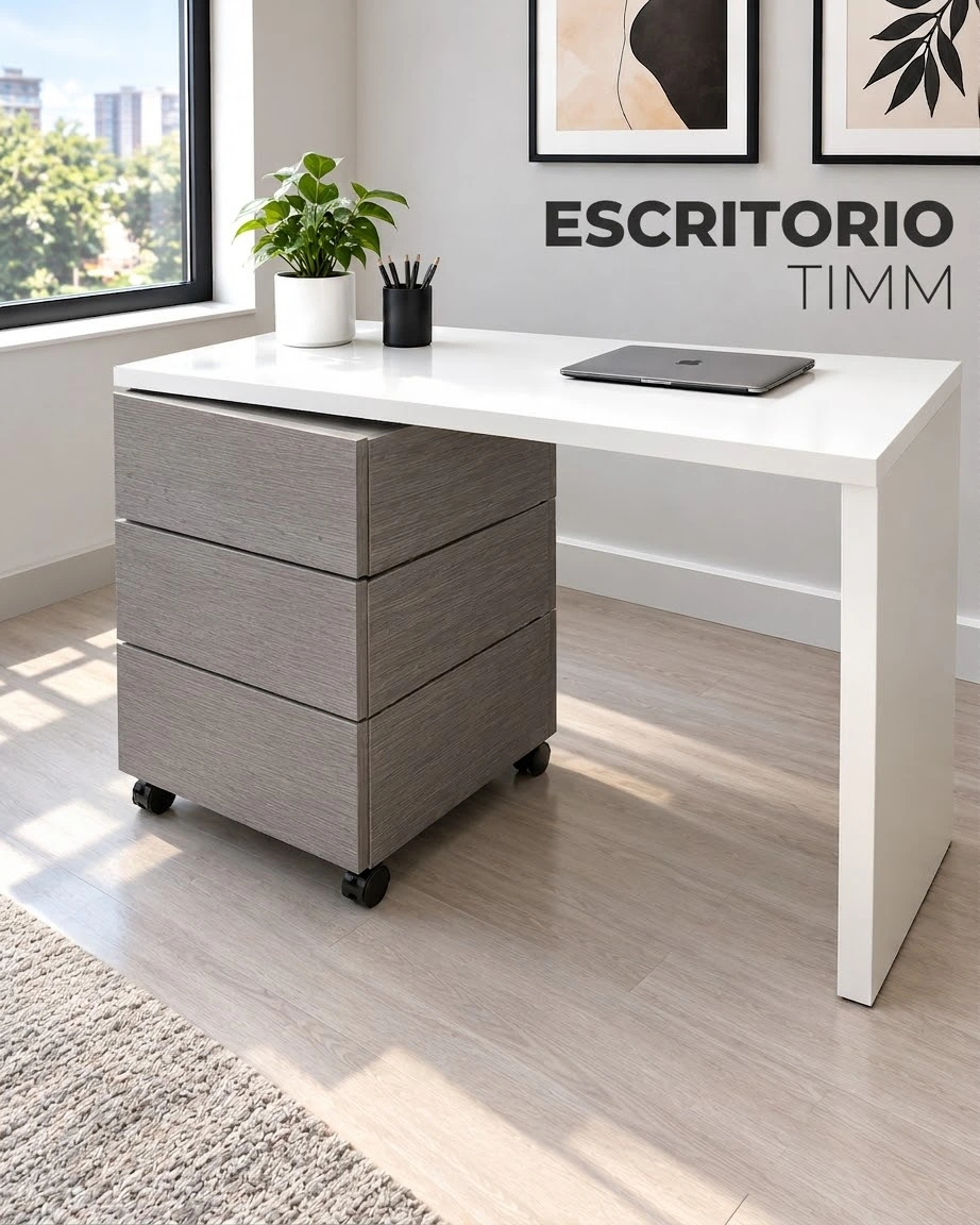 Escritorio Giratorio Moderno Timm con Cajonera y Ruedas